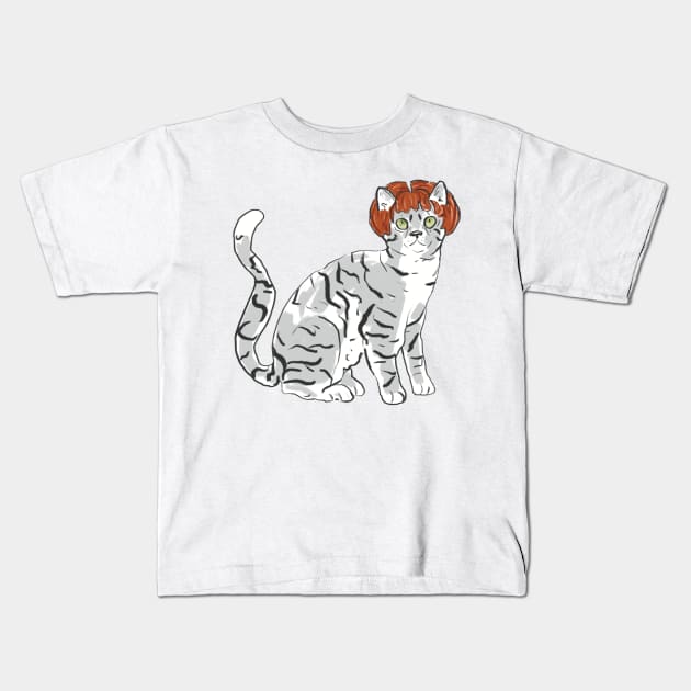 Cat in Ginger Wig Kids T-Shirt by Shadoodles